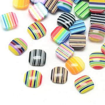 CA482 - 100 pcs Resin Embellishment Cabochons Rainbow Stripes - 8mm x 8mm - Square - Assortment