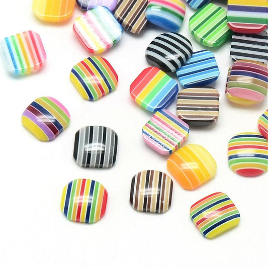 CA482 - 100 pcs Resin Embellishment Cabochons Rainbow Stripes - 8mm x 8mm - Square - Assortment
