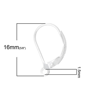 E241 - 2 pcs (1 pair) Real 925 Sterling Silver Lever Back Earrings - 16mm x 10mm