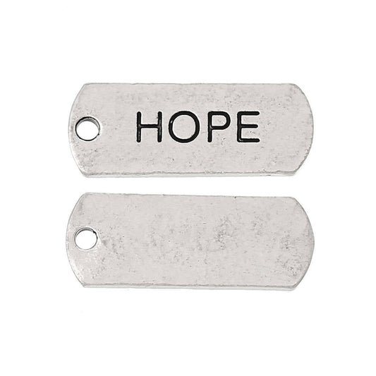 P320A - 30 pcs. Antique Silver "Hope" Rectangle Charms Pendants - 21mm X 8mm