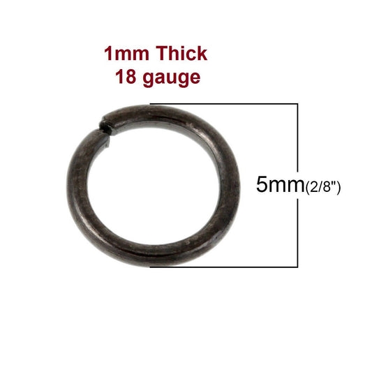 J700 - 1000 pcs Gunmetal Open Jump Rings - 5mm - 18 Gauge (1mm Thick)
