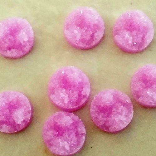 CA115 - 10 pcs Druzy Resin Embellishment Cabochons Orchid Pink - 12mm Diameter - Circle - 5mm Thick