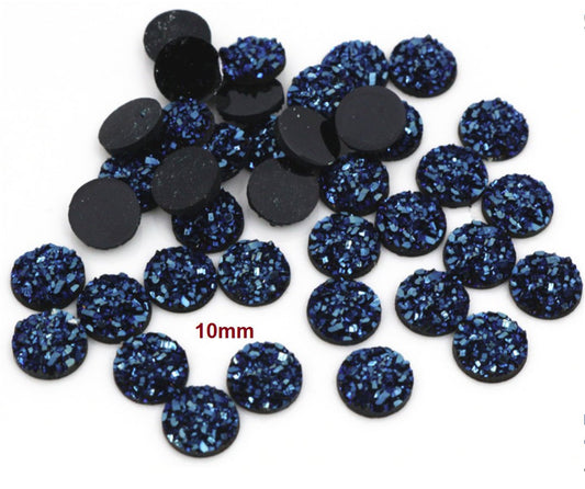 CA174 - 10 pcs Druzy Resin Embellishment Cabochons Dark Blue Multicolor - 10mm - Dome Circle