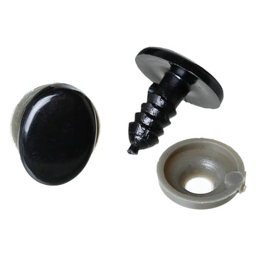 DO011 - 6 sets (12 pieces) Black Safety Eyes and Backs for Doll and Toy Making - 10mm - Oval - 14x10mm - 14mm