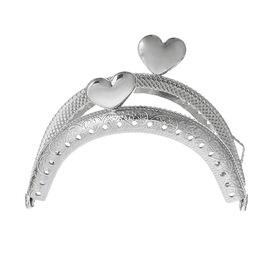 U013 - 3 pcs. Silver Tone Metal Purse Handbag Curved Frame - Kiss Clasp - Heart Clasp - Arch - 7.5cm x 5.8cm (3" x 2 1/4")