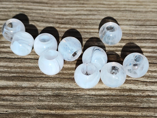 BD943 - 100 pcs White Smoke Acrylic Smooth Ball Spacer Beads - 10mm - Large Hole: 4.8mm - Fits European Cords and Paracord!