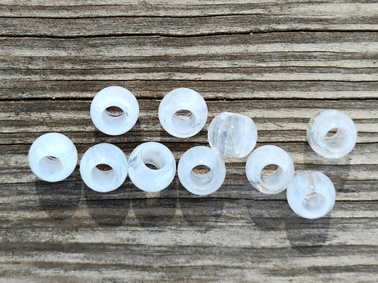 BD943 - 100 pcs White Smoke Acrylic Smooth Ball Spacer Beads - 10mm - Large Hole: 4.8mm - Fits European Cords and Paracord!