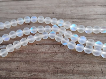 BD955 - 6mm Clear Iridescent Aurora Frosted Glass Round Beads - 14" strand (36cm) - Approx 60 beads per strand - Hole Size: 0.8mm