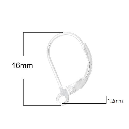 E241B - 100 pcs (50 pairs) Real 925 Sterling Silver Lever Back Earrings - 16mm x 10mm