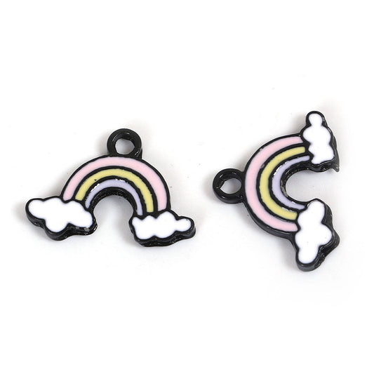 P512 - 10 pcs. Black Plated Multicolored Rainbow Enamel White Yellow Blue Pink Charms Pendants - 19mm - Hole Size: 2.5mm