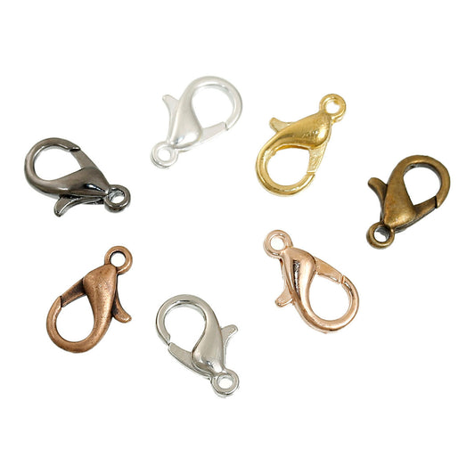CL107 - 140 pcs. Assortment of Lobster Clasps - 12mm X 6mm - 7 Colors! - Claw Clasps! (1/2 inch)