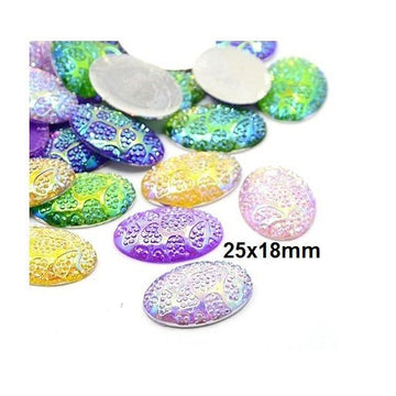 CA036 - 10 pcs Resin Embellishment Oval Cabochons - Assortment - Variety Pack - 25x18mm - 25mm x 18mm - 18x25mm