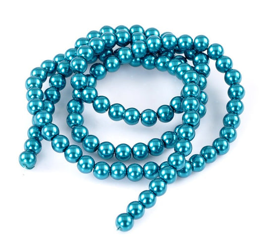 BD126 - 8mm Peacock Blue Glass Pearl Imitation Round Beads - 30 inch strand