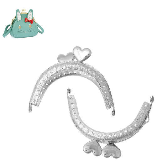 U013 - 3 pcs. Silver Tone Metal Purse Handbag Curved Frame - Kiss Clasp - Heart Clasp - Arch - 7.5cm x 5.8cm (3" x 2 1/4")