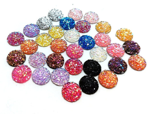 10 pcs Assortment of Druzy Resin Embellishment Cabochons - 12mm - Dome Circle - Variety - Mix of Colors!