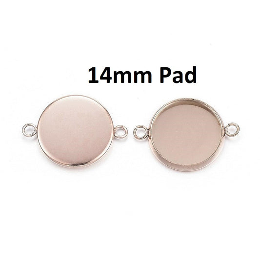 P1065 - 10 pcs. 304 Stainless Steel Rose Gold Circle Round Bezel Cabochon Cameo Connector Tags Trays - 14mm Glue Pad - Tarnish Resistant!