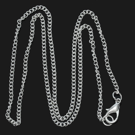 N067 - 12 pcs. Silver Plated Curb Chain Link Necklaces 17 3/4" - (3x2mm) - Lobster Claw Clasp