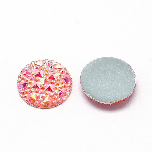 CA415 - 10 pcs Druzy Resin Embellishment Cabochons Light Pink Multicolor Iridescent AB - 20mm - Shimmer Style
