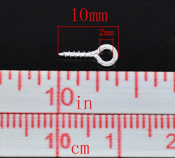 BA047A - 100 pcs. Silver Plated Screw Eyes Bails Top Drilled - 10mm x 4mm