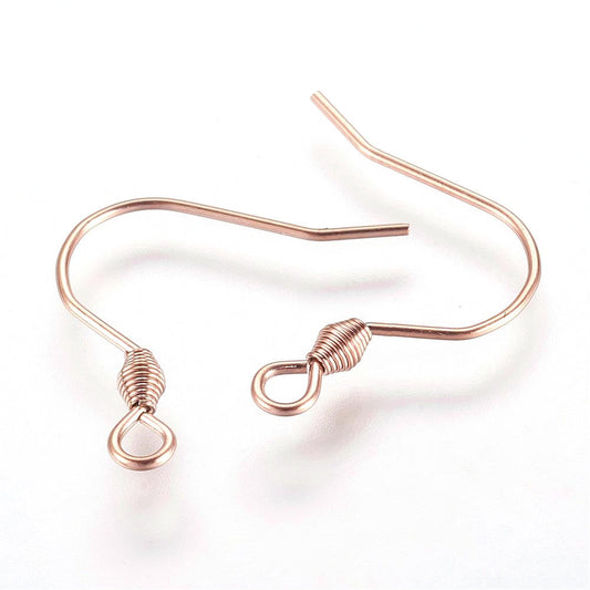 E544 - 20 pcs 304 Stainless Steel Earring Hooks with Spring - Rose Gold - 18mm x 17mm - Hypoallergenic! Tarnish Resistant!