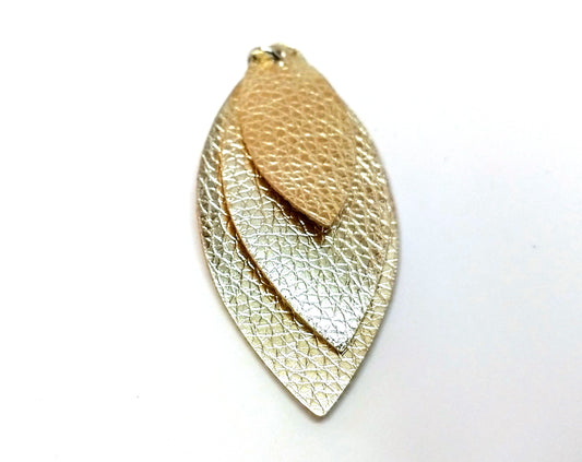 10 pcs. Gold Faux Leather Dangle Charms Pendants - Leaf - Triple Layer - 71mm (2.8") - Great for Light Earrings or Dangles!