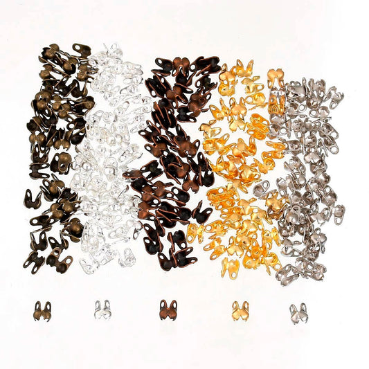 CR020 - 1000 pcs. Assortment of Calotte Clamshell Crimp Side End Tips Caps with Loop - Fit 1.5mm Ball Chains - 4mm x 3.5mm - 5 Colors! - Knot Covers