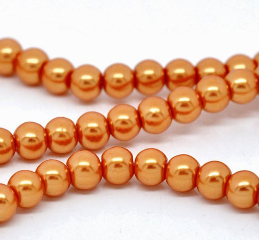BD127 - 8mm Orange Glass Pearl Imitation Round Beads - 32 inch strand