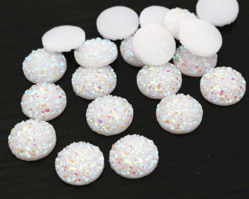 CA175 - 10 pcs Druzy Resin Embellishment Cabochons White Multicolor - 12mm - Dome Circle