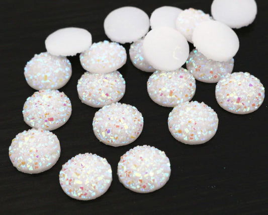 CA175 - 10 pcs Druzy Resin Embellishment Cabochons White Multicolor - 12mm - Dome Circle