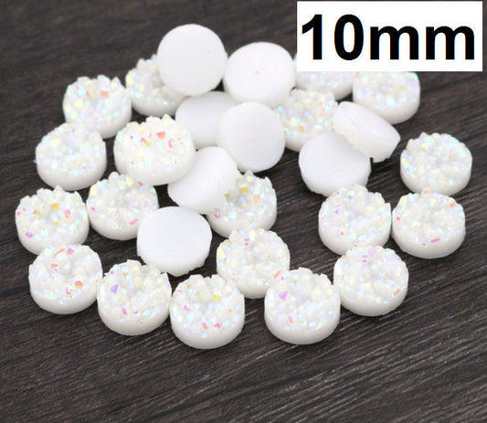 CA234 - 10 pcs. Druzy Resin Embellishment Cabochons White Multicolor AB - 10mm