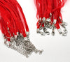 N035 - 15 pcs. Bright Red Organza Ribbon Waxen Cord Necklaces with Lobster Clasp - 17 inch (43 cm) - Claw Clasp