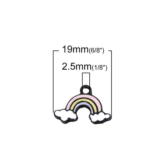 P512 - 10 pcs. Black Plated Multicolored Rainbow Enamel White Yellow Blue Pink Charms Pendants - 19mm - Hole Size: 2.5mm