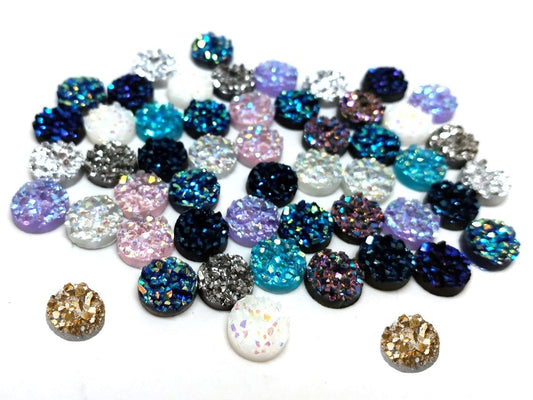 CA807 - 100 pcs Druzy Resin Embellishment Cabochons Assortment - 10mm