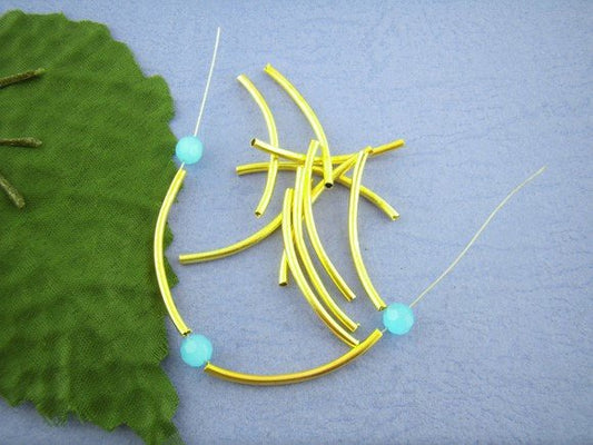 BD530 - 200 pcs. Gold Plated Noodle Tube Long Smooth Thin Curved Beads - 35mm x 2mm (1.38" x 0.08")