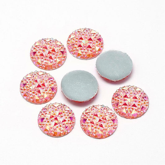 CA415 - 10 pcs Druzy Resin Embellishment Cabochons Light Pink Multicolor Iridescent AB - 20mm - Shimmer Style
