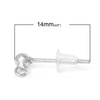 E092 - 2 pcs. (1 pair) 925 Sterling Silver Earring Ball Posts Studs Settings with Loop - 14mm x 5mm - Platinum Plated