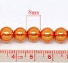 BD127 - 8mm Orange Glass Pearl Imitation Round Beads - 32 inch strand
