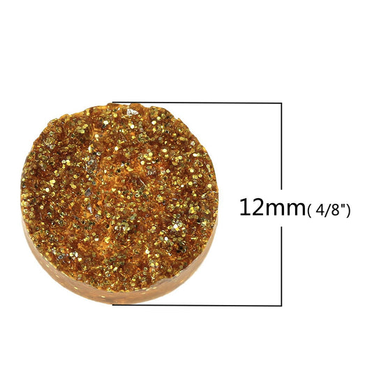 CA176B - 100 pcs Druzy Resin Embellishment Cabochons Sparkly Gold AB - 12mm