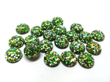 CA235 - 10 pcs Druzy Resin Embellishment Cabochons - 12mm - Glitter Style - Green, Gold and Silver