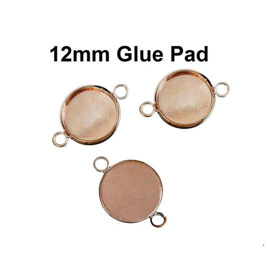 P513 - 10 pcs. Light Rose Gold Plated Circle Round Bezel Cabochon Cameo Connector Tags Trays - 12mm Glue Pad - Made of Copper! High Quality