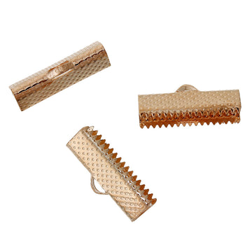 CR040 - 50 pcs. Rose Gold Plated Textured Ribbon Crimp End Caps - 20mm x 8mm