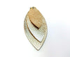 10 pcs. Gold Faux Leather Dangle Charms Pendants - Leaf - Triple Layer - 71mm (2.8") - Great for Light Earrings or Dangles!