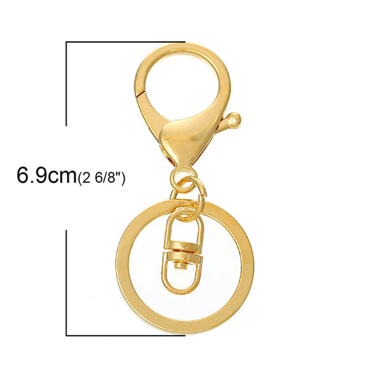 CL108 - 10 pcs. Gold Plated Lobster Swivel Clasp and Key Ring - 69 x 30mm (2.72 inch) - Claw Clasps