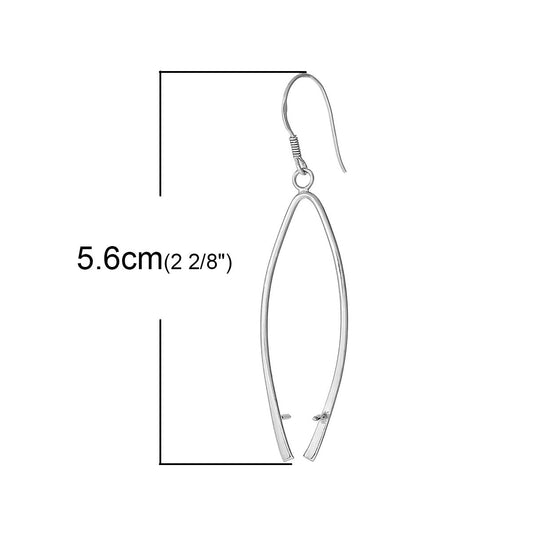 E300 - 2 pcs (1 pair) 925 Sterling Silver Earring Wishbone Hooks - 56x14mm (2.2x0.55") - LONG - HIGH QUALITY! Over 2 inches long!