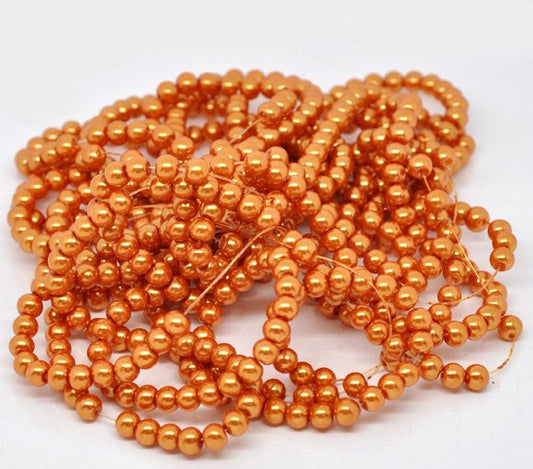 BD127 - 8mm Orange Glass Pearl Imitation Round Beads - 32 inch strand