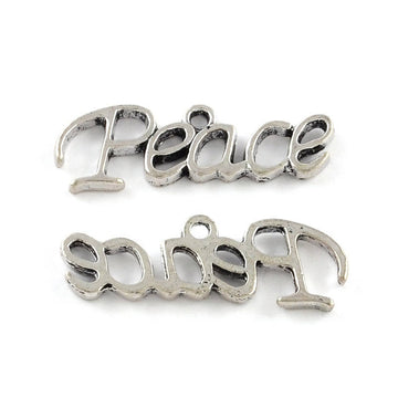 P307A - 50 pcs. Antique Silver "Peace" Charms Pendants - 28mm x 9mm (1.1"