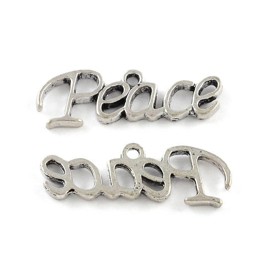 P307A - 50 pcs. Antique Silver "Peace" Charms Pendants - 28mm x 9mm (1.1"