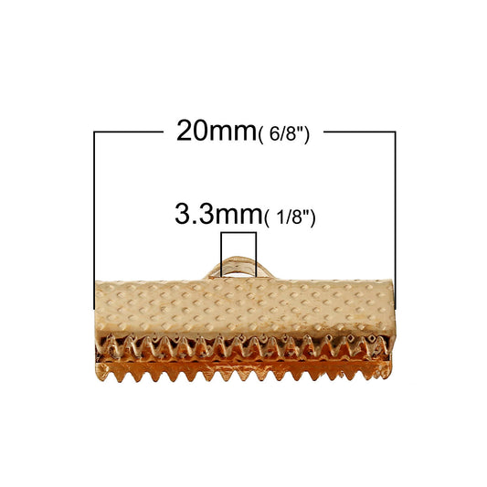 CR040 - 50 pcs. Rose Gold Plated Textured Ribbon Crimp End Caps - 20mm x 8mm