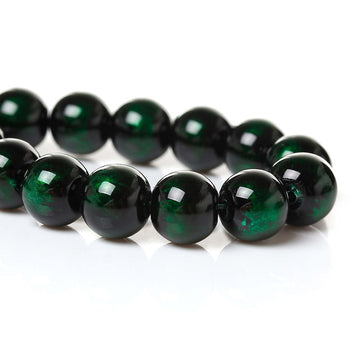 BD426 - 105 pcs Black and Green Pearl Swirl Glass Round Loose Beads - 8mm - Hole Size: 1.5mm - 32" Strand