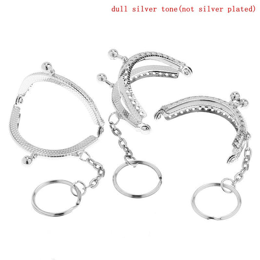 U025 - 5 pcs. Silver Tone Metal Purse Handbag Curved Frame - Kiss Clasp - Ball Clasp - Arch - 5.2cm x 4.2cm (2" x 1 5/8") - with Key Ring and Chain